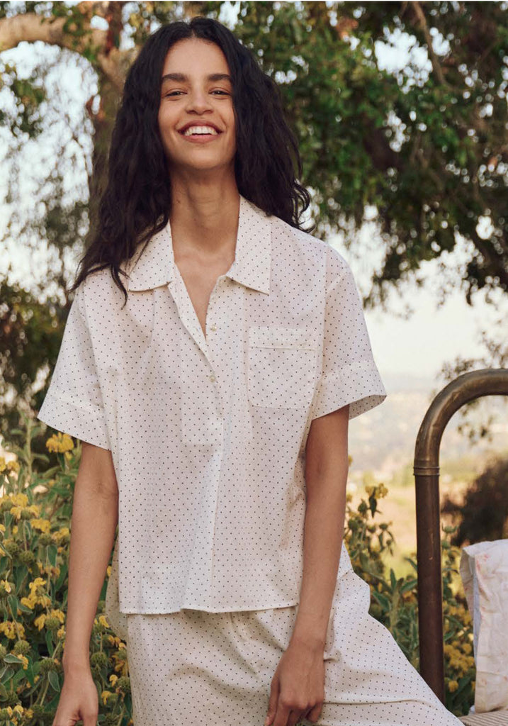 Short Sleeve Pajama Shirt in Mini Cream Polka Dot