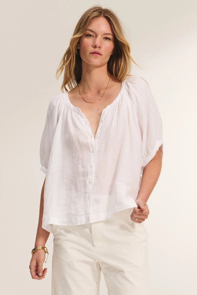 JAIMI Linen Half Sleeve Button Down in White