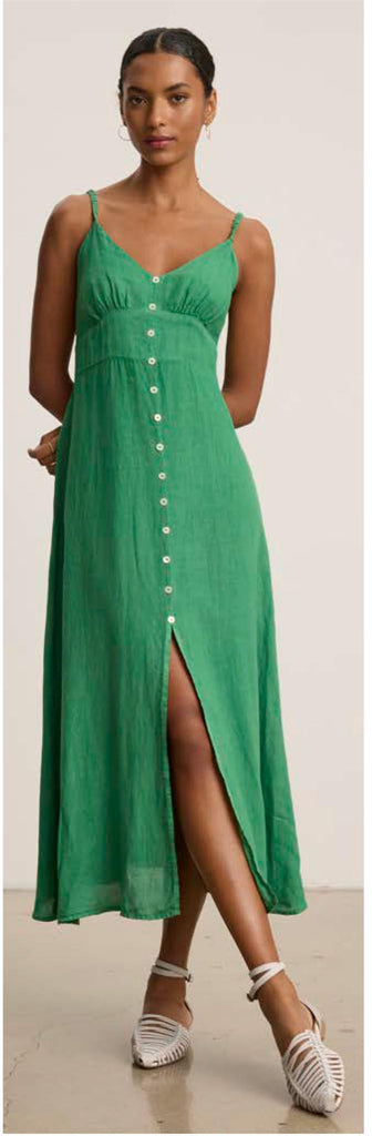 JANET Linen Button Front Dress in Emerald JANET Linen Button Front Dress in Emerald