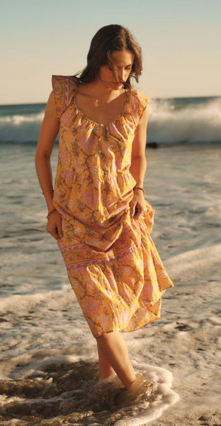 JAZLYN Flutter Sleeve Midi Dress in Sunburst