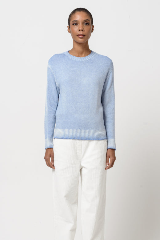 KYRA Wool Crew Neck in Faded Soffio Art Royal