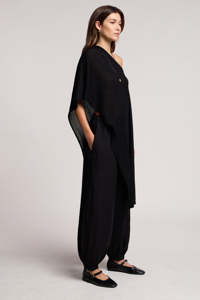 FLOREN Linen Blend One Shoulder Top in Black