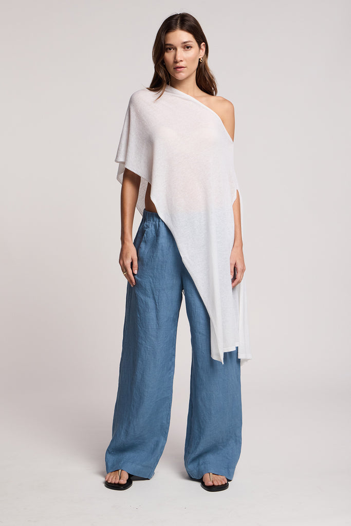 FLOREN Linen Blend One Shoulder Top in White