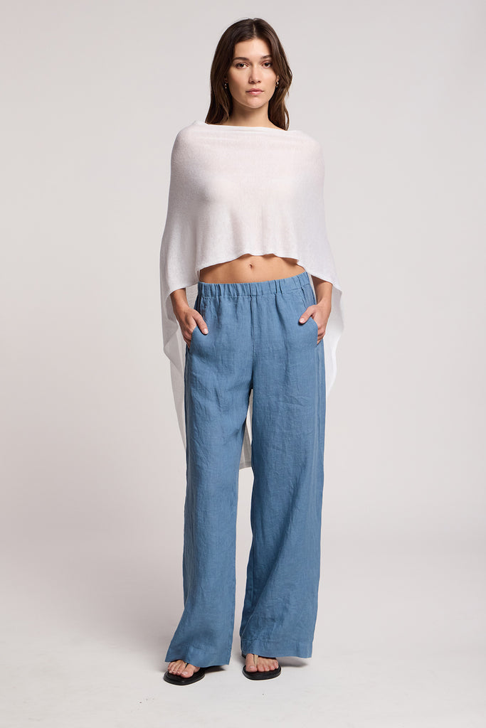FLOREN Linen Blend One Shoulder Top in White