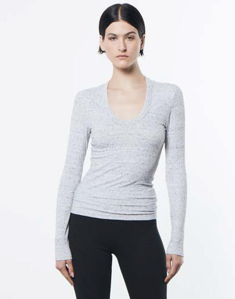 Ribbed Long Sleeve U-Neck in White