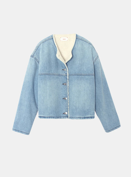 LUCIEN Sherpa Lined Denim Jacket in Blue Nova