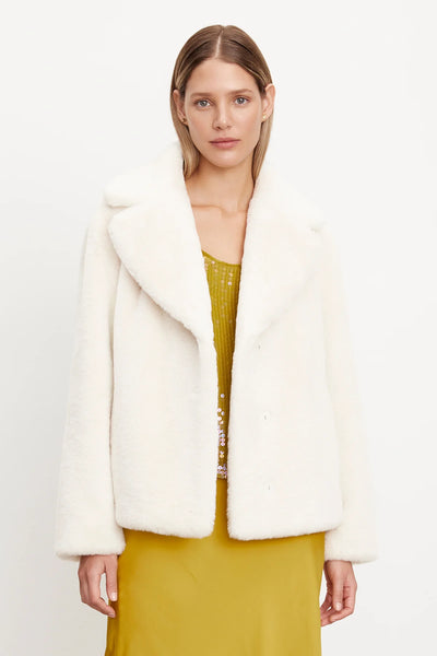 RAQUEL Lux Faux Fur Jacket in Off White