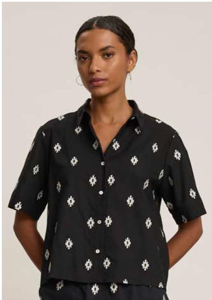 MACY Embroidered Short Sleeve Blouse in Black