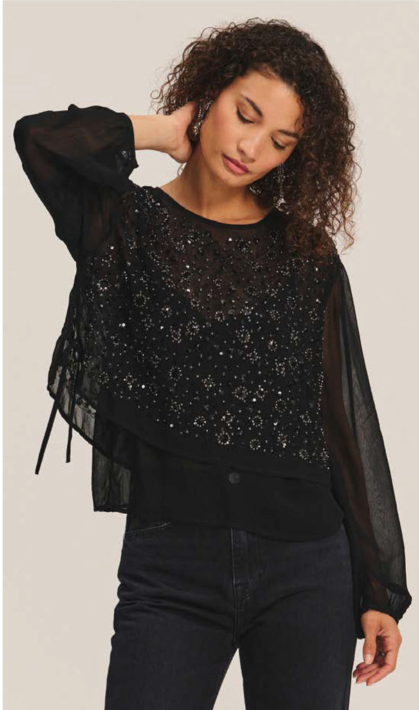 MARLOWE Long Sleeve Sequin Blouse in Black