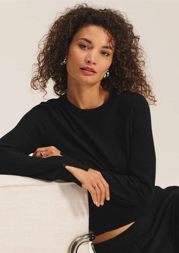 MELINA Cashmere/Cotton Crew Sweater in Black