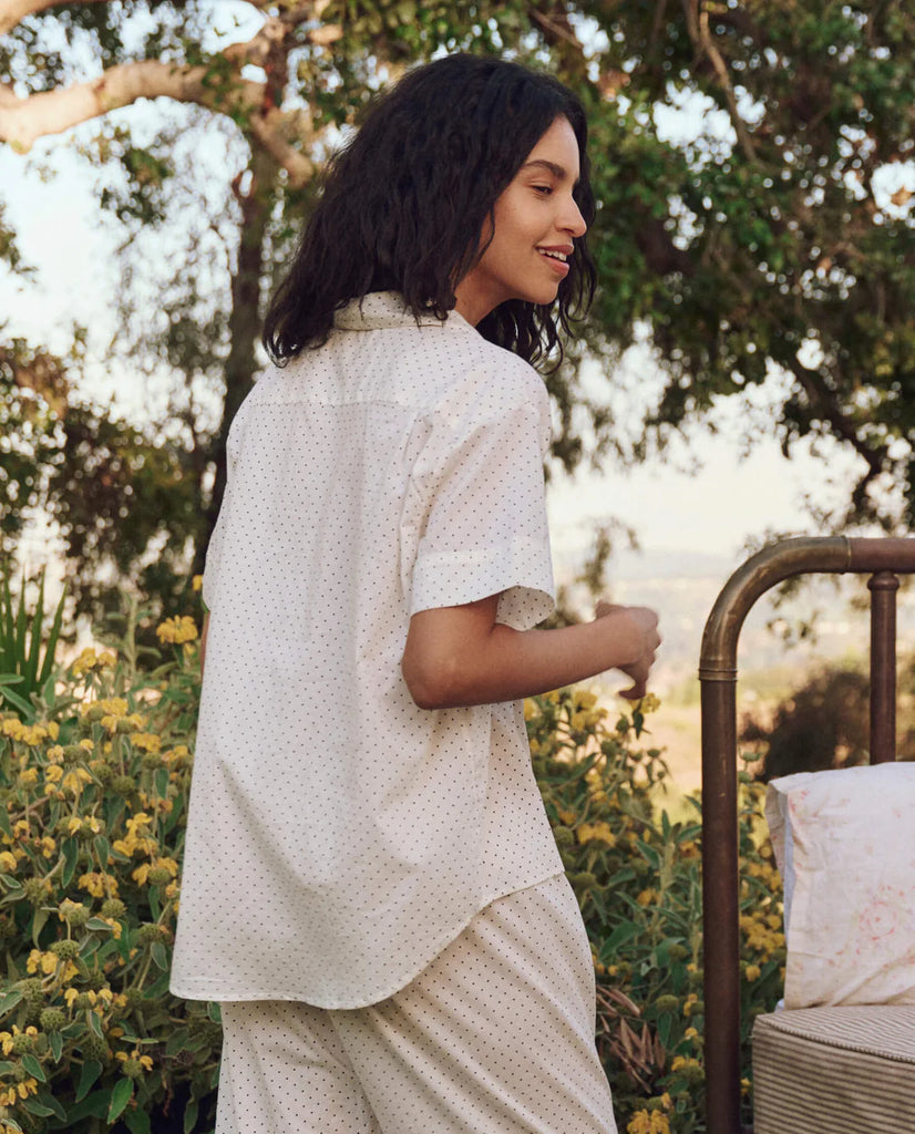 Short Sleeve Pajama Shirt in Mini Cream Polka Dot