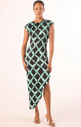 LYDIA Asymmetrical Dress in Painted Lattice