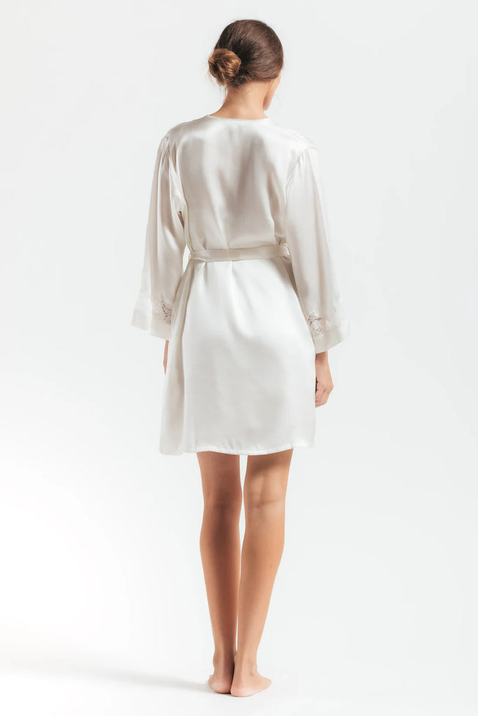 MORGAN Silk Short Robe in Ivory