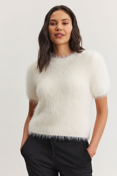 EILA Eyelash Short Sleeve Sweater in Milk