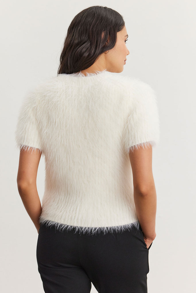 EILA Eyelash Short Sleeve Sweater in Milk