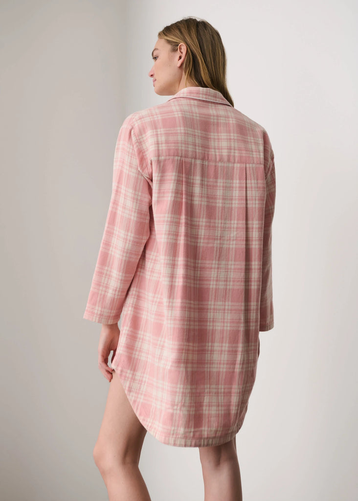 Organic Cotton Flannel Night Shirt in Pink Plaid