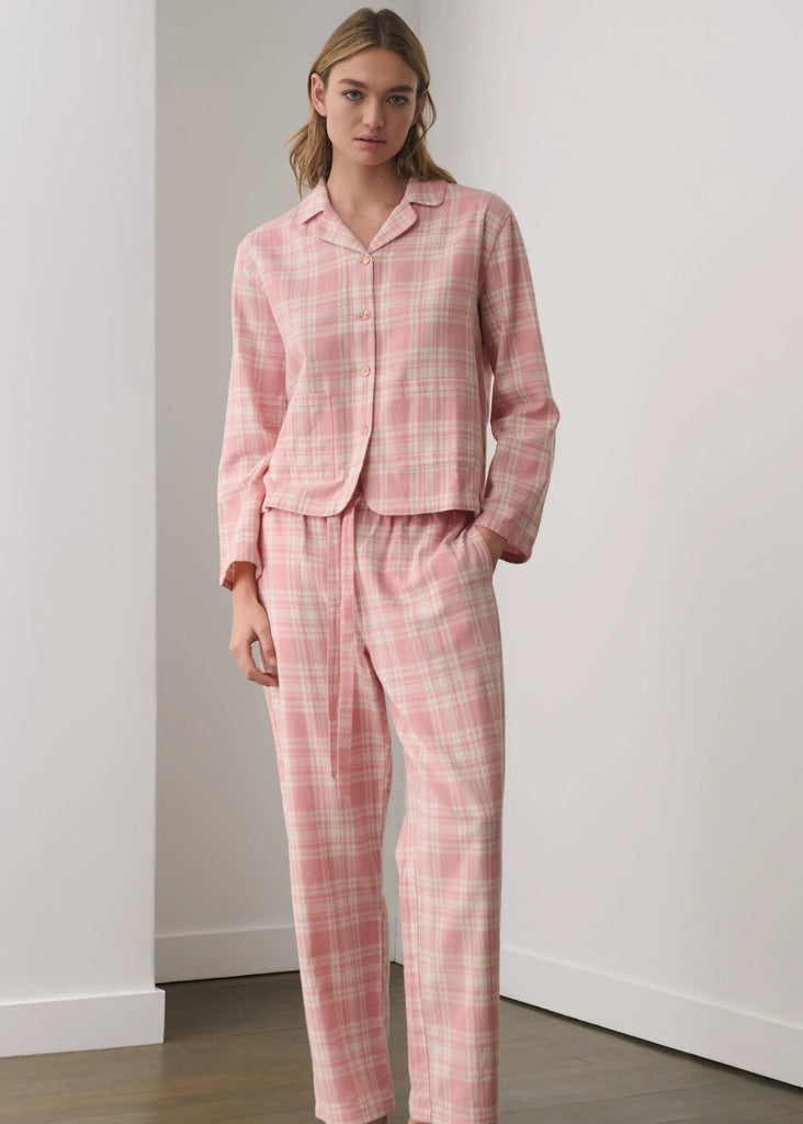 Organic Cotton Long PJ Set in Pink Plaid