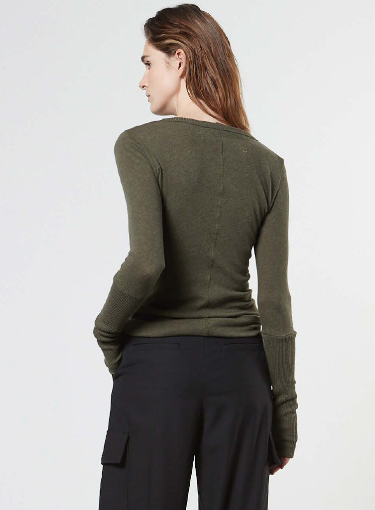 First Layer Cuffed L/S V-Neck in Olive