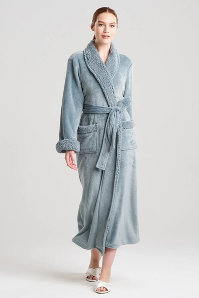 Plush Sherpa Long Robe in Spa Blue