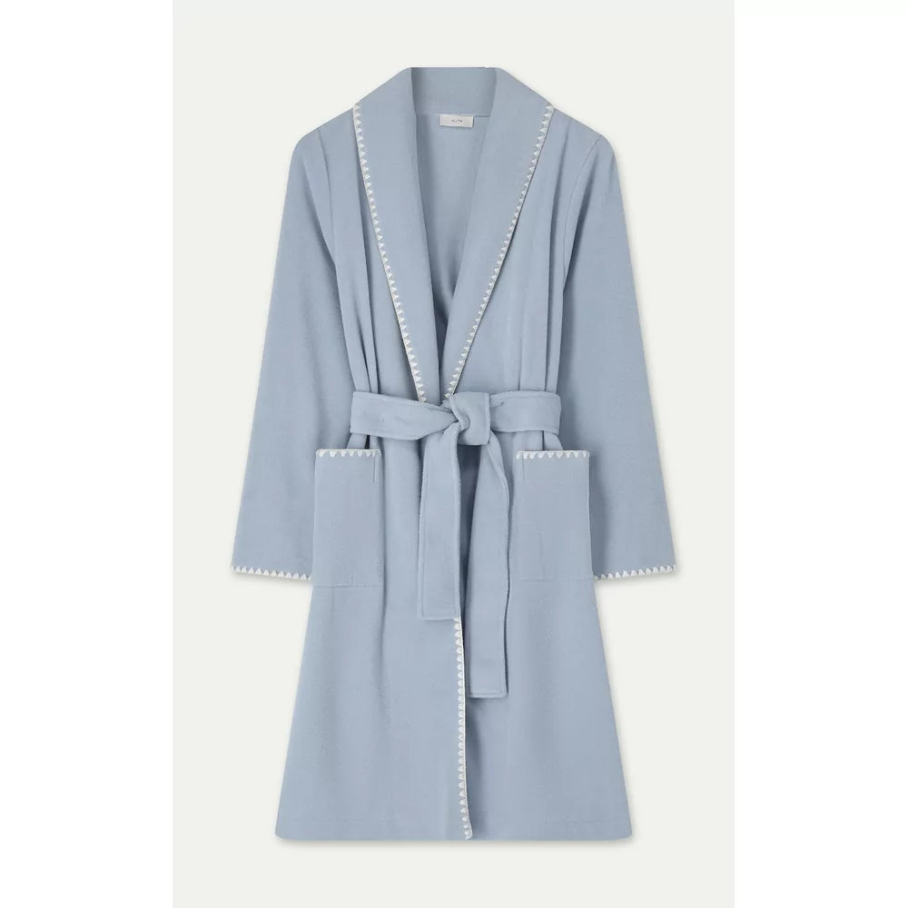 KENZA Blanket Stitch Robe in Dusty Blue