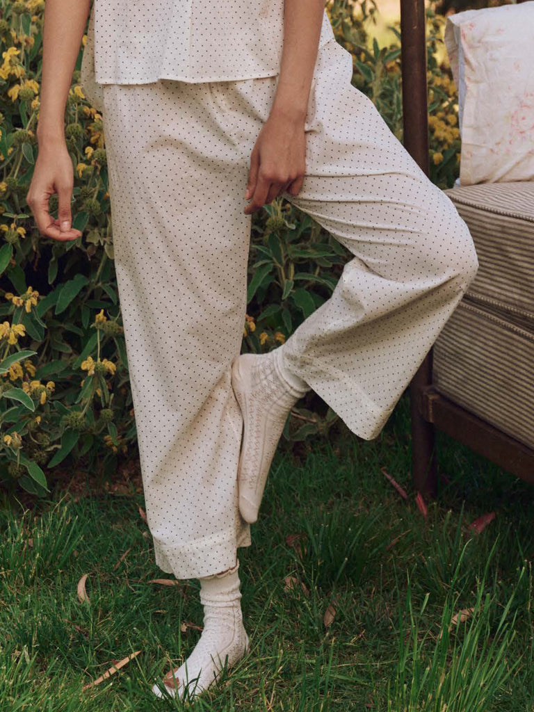 Easy Sleep Pant in Mini Cream Polka Dot