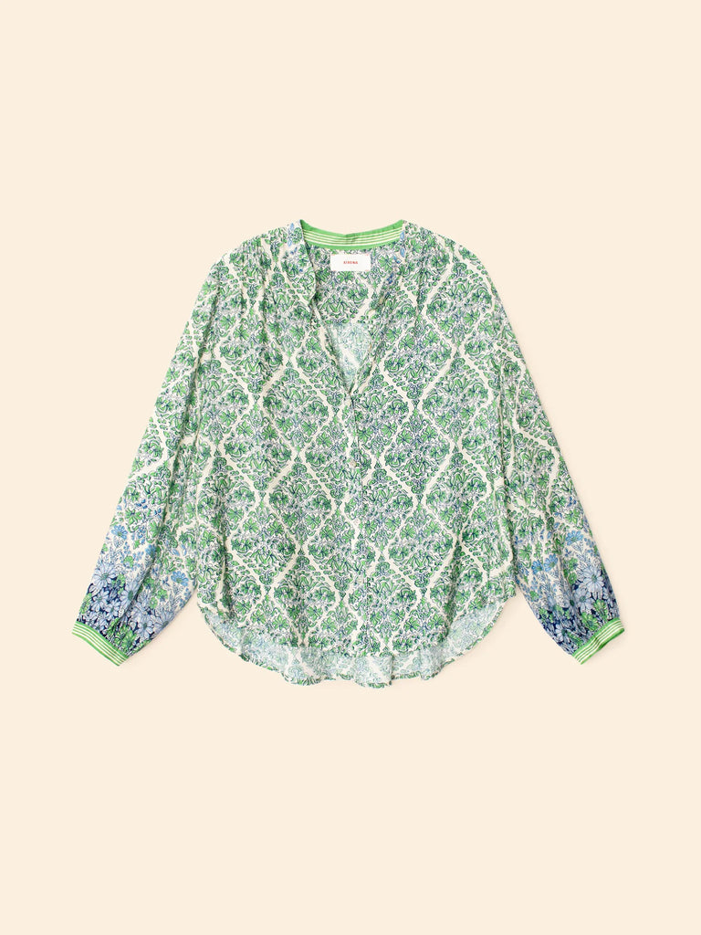 FAYE Silk/Cotton Long Sleeve Shirt in Blue Mint