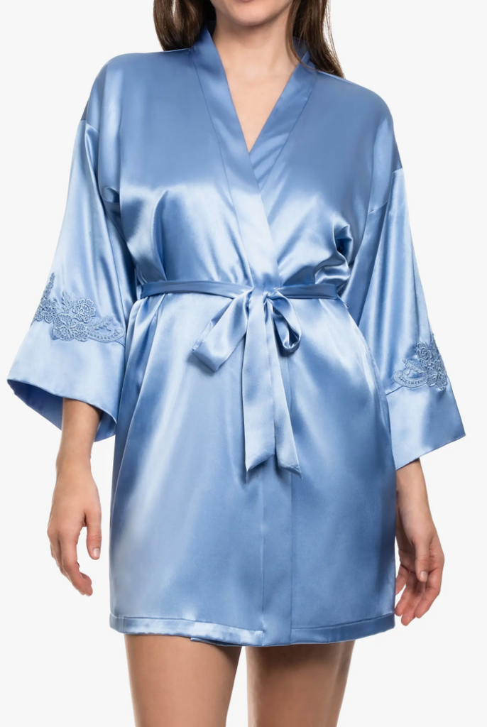 RAELYNN Satin Robe in Cornflower Blue