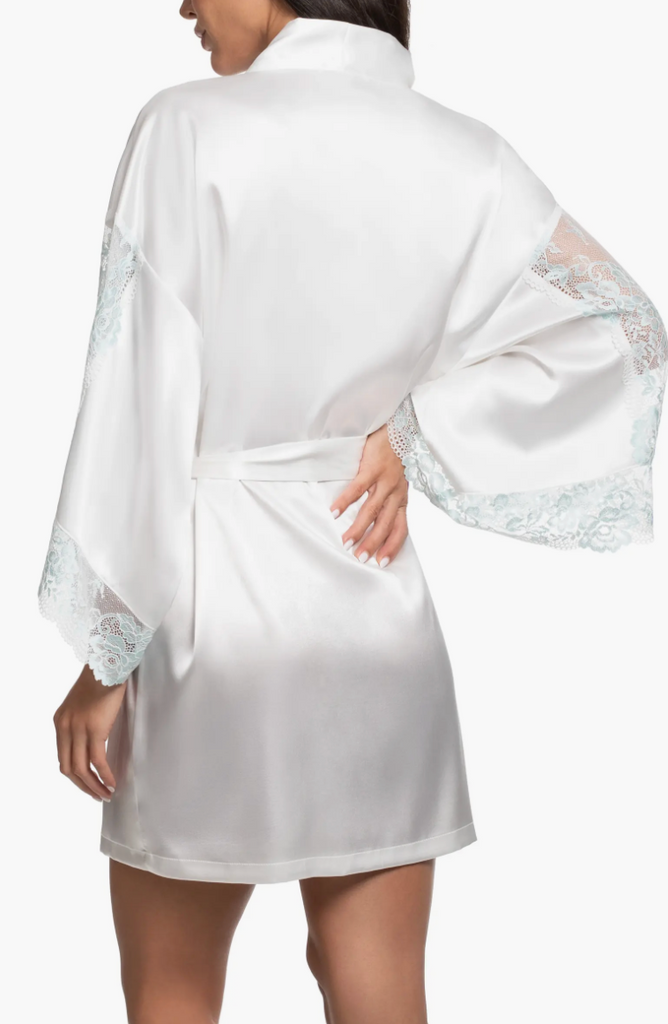 LILLIE Satin & Lace Robe in Ivory/Mint