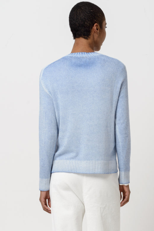 KYRA Wool Crew Neck in Faded Soffio Art Royal