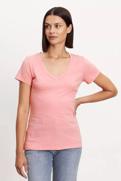LILITH V-Neck Cotton Slub Tee in Corset