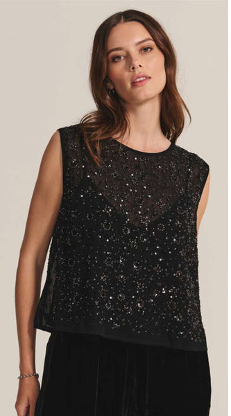 SERENA Sequin Sleeveless Blouse in Black
