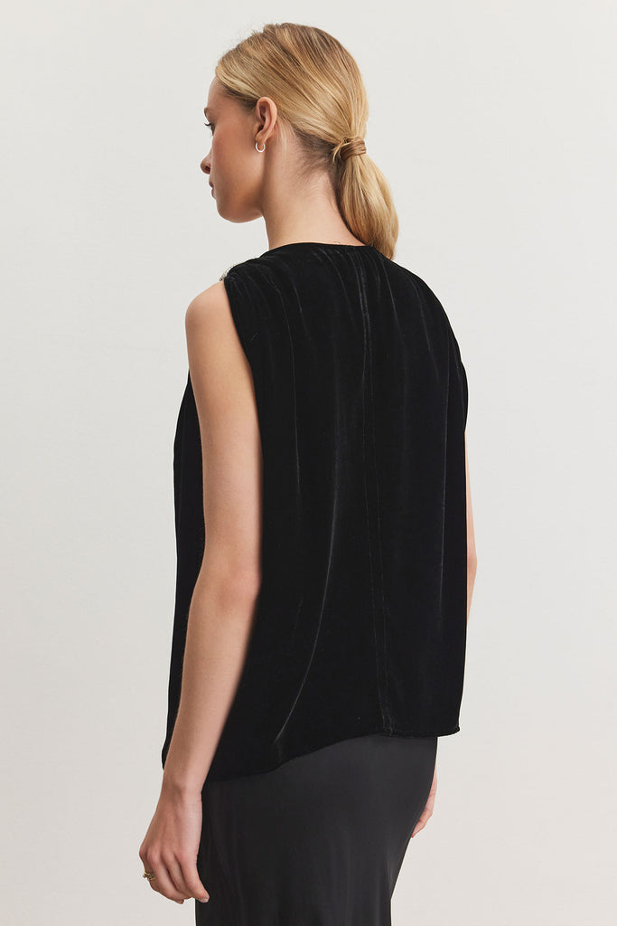 ADELLE Sleeveless Velvet Top with Rhinestones in Black