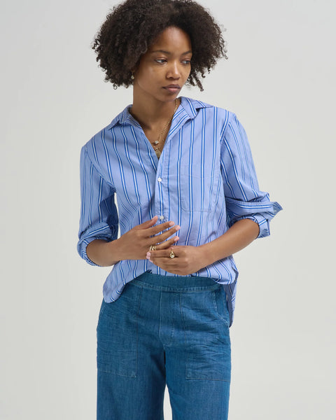SILVIO Superluxe Shirt in Royal Blue Stripe