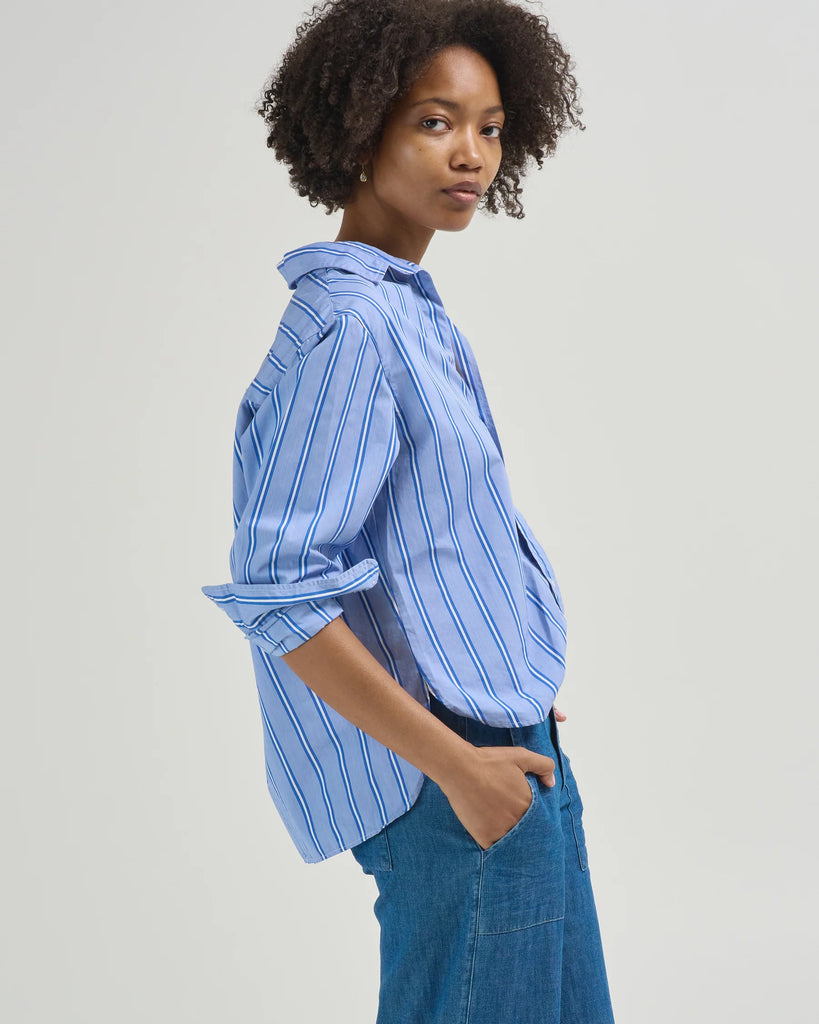 SILVIO Superluxe Shirt in Royal Blue Stripe