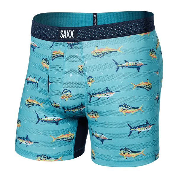 DROPTEMP Cooling Mesh Boxer Brief w/ Fly in Trophy Catch Turquoise