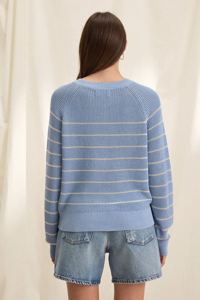 CHAYSE Cotton Crew Neck Sweater in Sky/Ivory