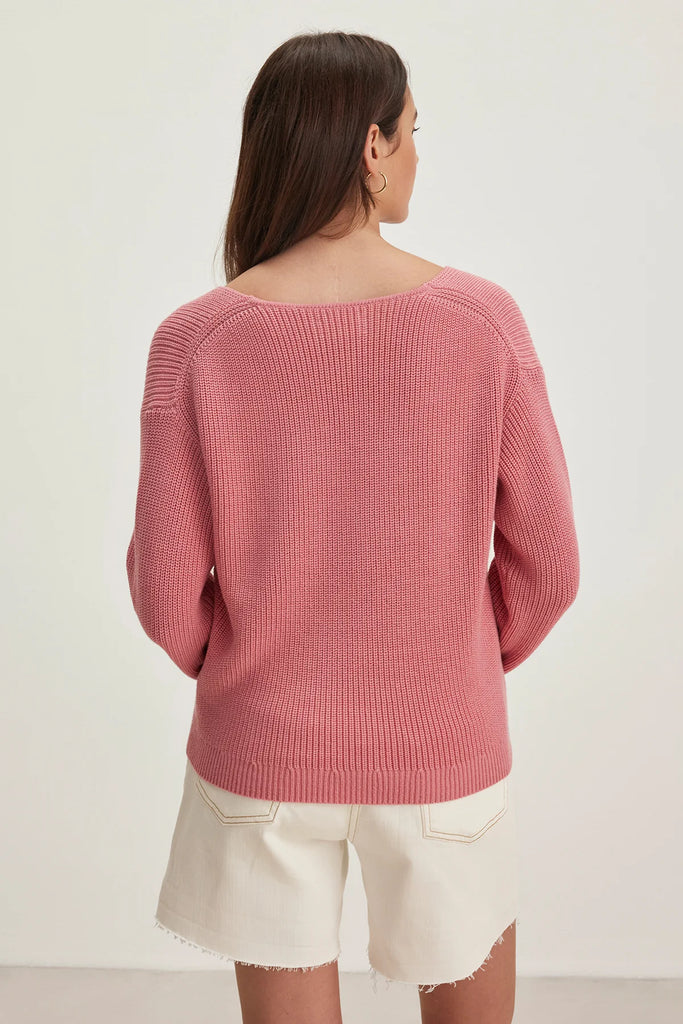 NEPAL Cotton V-Neck Sweater in Rose