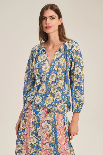 REESE Long Sleeve Boho Top in Asul
