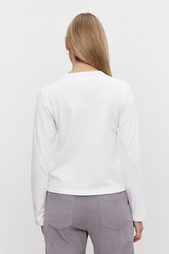 SUSANNA Long Sleeve Crop Crew Tee in White