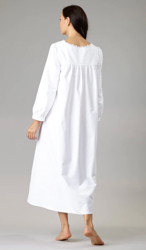 Long Flannel Night Gown in White