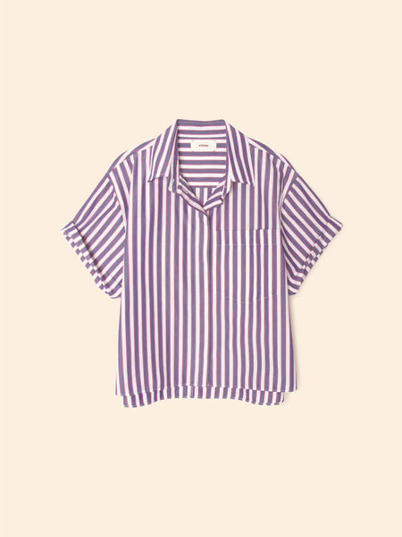 DRAKE Short Sleeve Top in Blue Rose Stripes