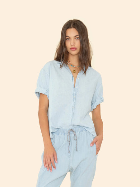 CHANNING Short Sleeve Chambray Shirt in Air Blue