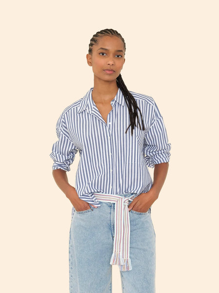 JORDY Long Sleeve Striped Shirt in Mediterranean