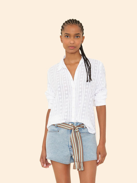 BEAU Long Sleeve Embroidered Shirt in White