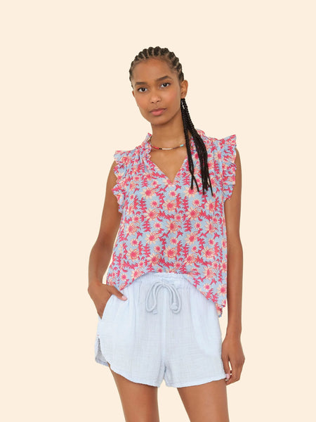 BEX Sleeveless Ruffle Gauze Top in Cornflower Blue