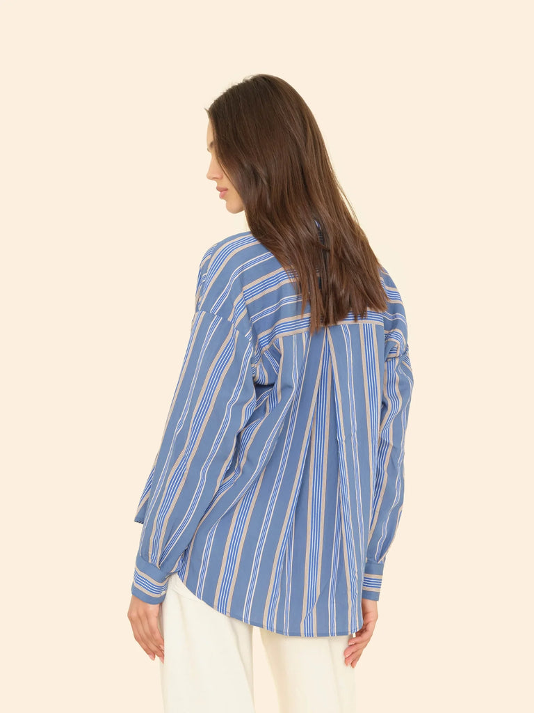 JORDY Long Sleeve Shirt in Navy Blue Stripe