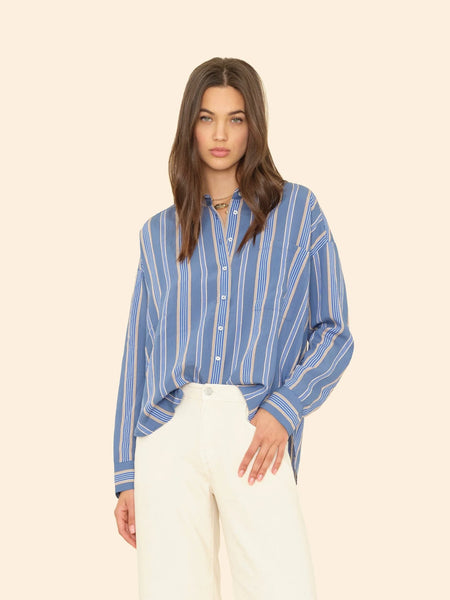 JORDY Long Sleeve Shirt in Navy Blue Stripe