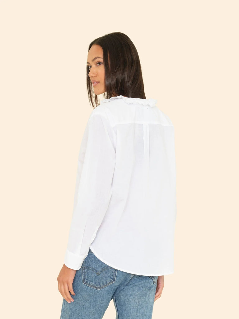 KAYDE Long Sleeve Ruffle Trim in White