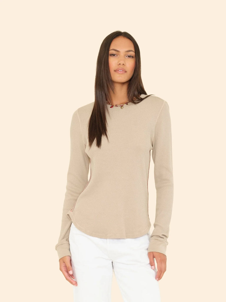 THEO Long Sleeve Waffle Tee in Pebble Stone