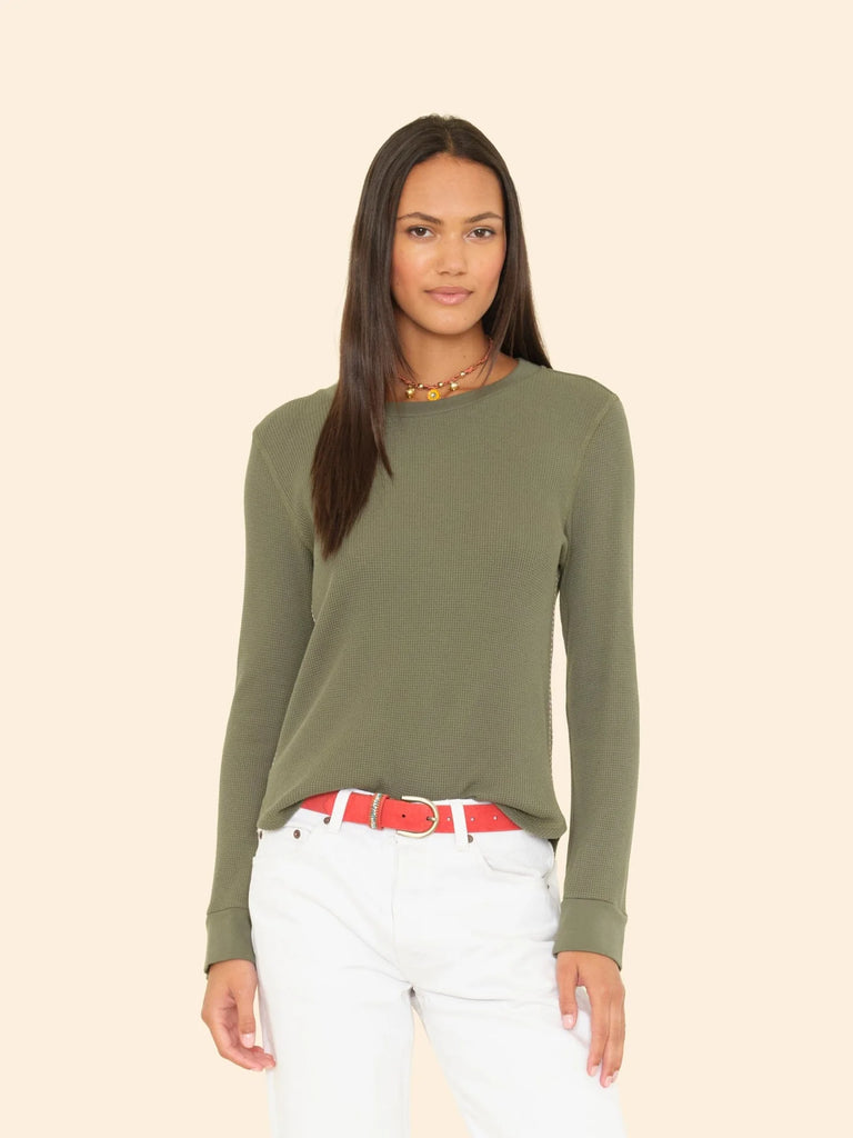 THEO Long Sleeve Waffle Tee in Washed Army